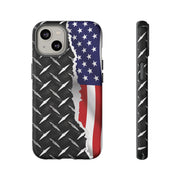 American Flag & Diamond Plate Phone Case - Durable Protection for Patriotic Spirit - Tough Cases