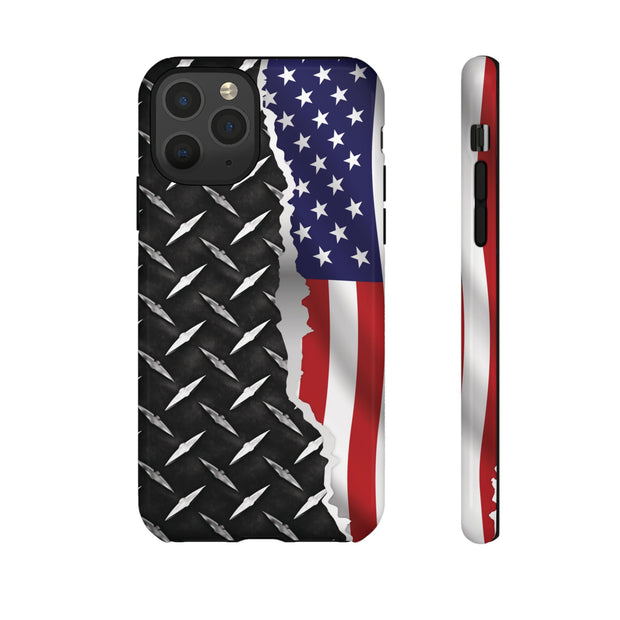 American Flag & Diamond Plate Phone Case - Durable Protection for Patriotic Spirit - Tough Cases
