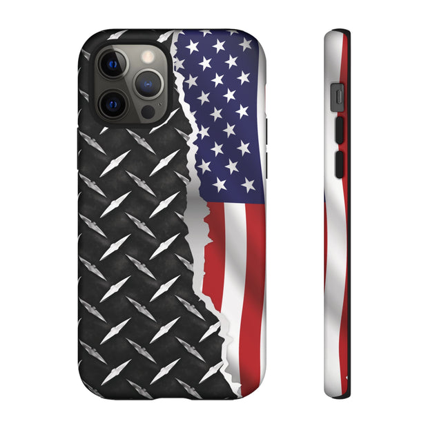 American Flag & Diamond Plate Phone Case - Durable Protection for Patriotic Spirit - Tough Cases