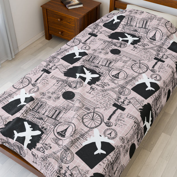 Travel-Inspired Velveteen Plush Blanket - Cozy Décor for Adventurers