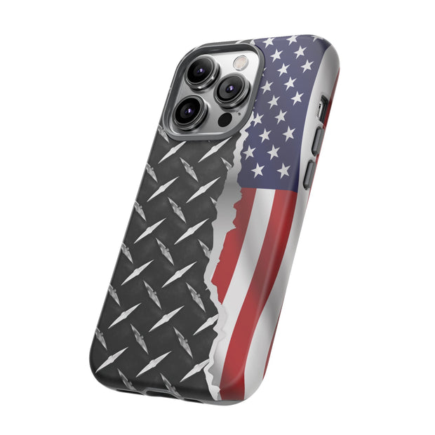 American Flag & Diamond Plate Phone Case - Durable Protection for Patriotic Spirit - Tough Cases