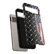 American Flag & Diamond Plate Phone Case - Durable Protection for Patriotic Spirit - Tough Cases