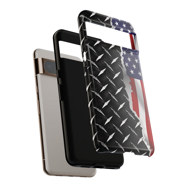 American Flag & Diamond Plate Phone Case - Durable Protection for Patriotic Spirit - Tough Cases