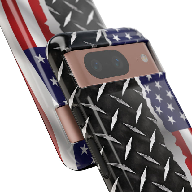 American Flag & Diamond Plate Phone Case - Durable Protection for Patriotic Spirit - Tough Cases