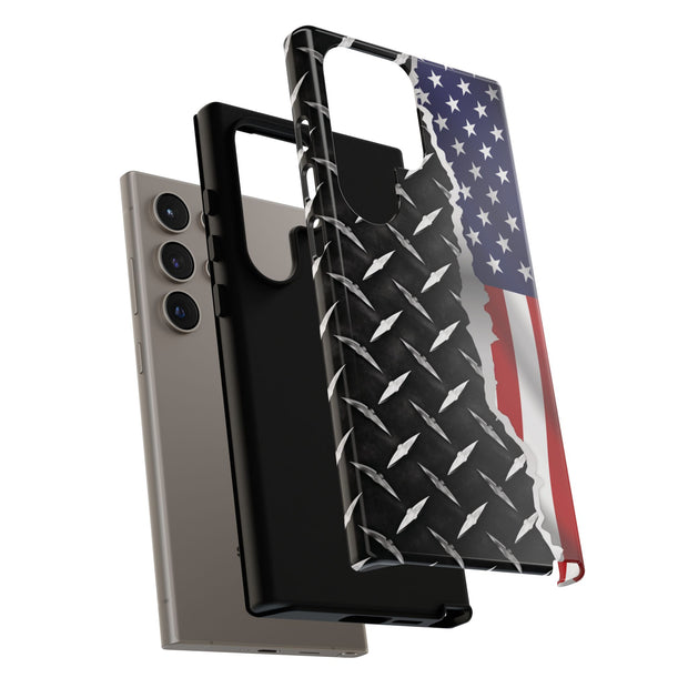 American Flag & Diamond Plate Phone Case - Durable Protection for Patriotic Spirit - Tough Cases