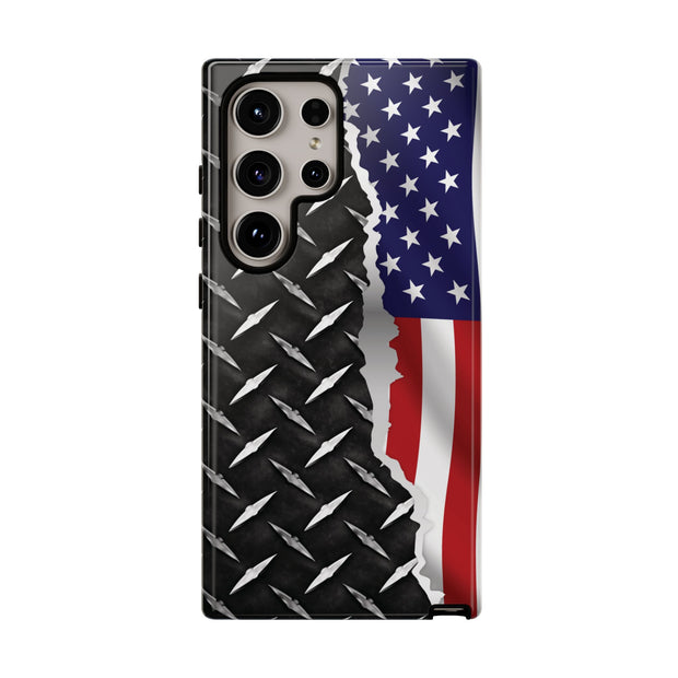 American Flag & Diamond Plate Phone Case - Durable Protection for Patriotic Spirit - Tough Cases
