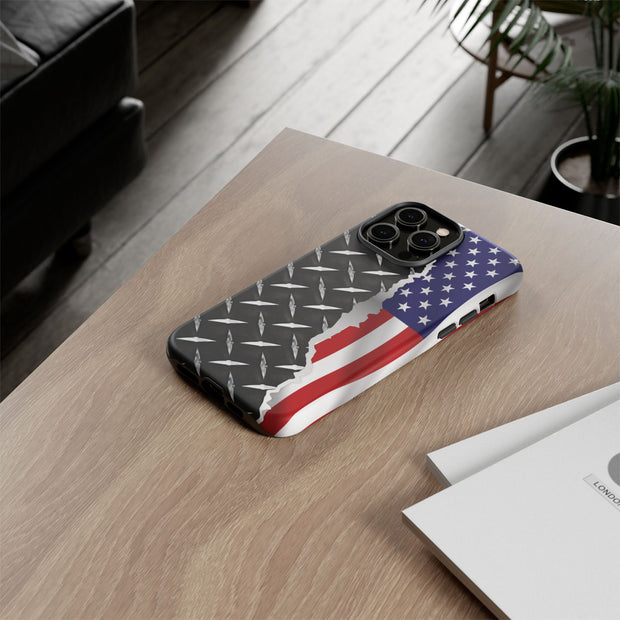 American Flag & Diamond Plate Phone Case - Durable Protection for Patriotic Spirit - Tough Cases