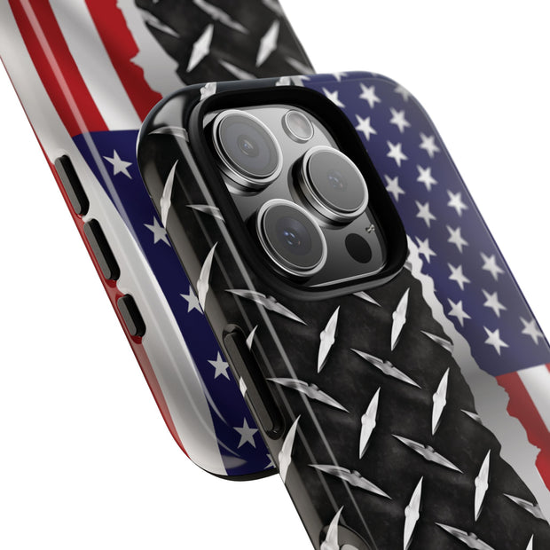 American Flag & Diamond Plate Phone Case - Durable Protection for Patriotic Spirit - Tough Cases