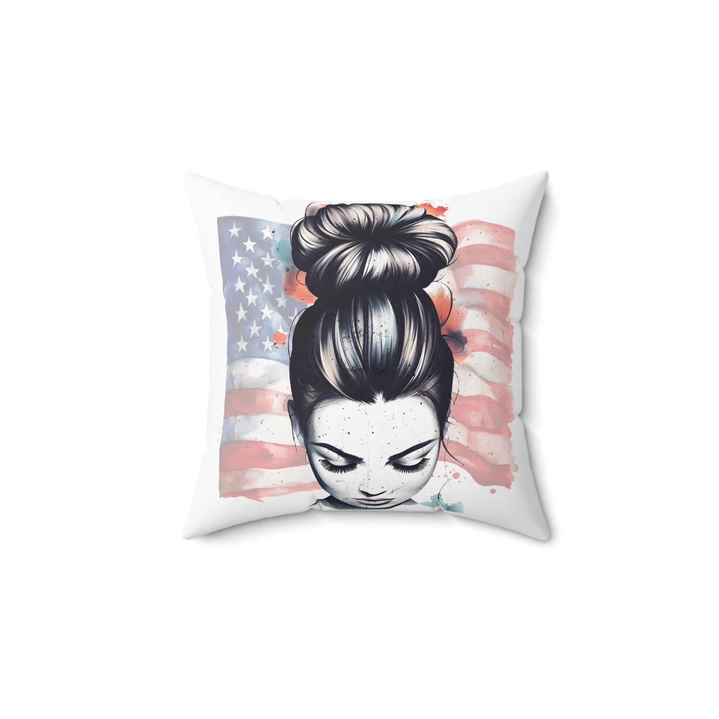 MOM Life with American Flag - Spun Polyester Square Pillow