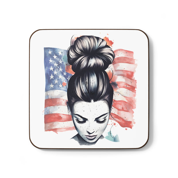 MOM Life with American Flag - Hardboard Back Coaster