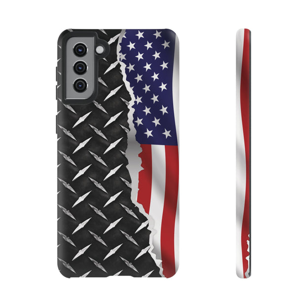 American Flag & Diamond Plate Phone Case - Durable Protection for Patriotic Spirit - Tough Cases