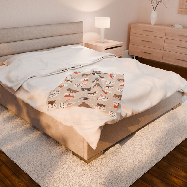 Cozy Velveteen Plush Blanket with Adorable Animal Print