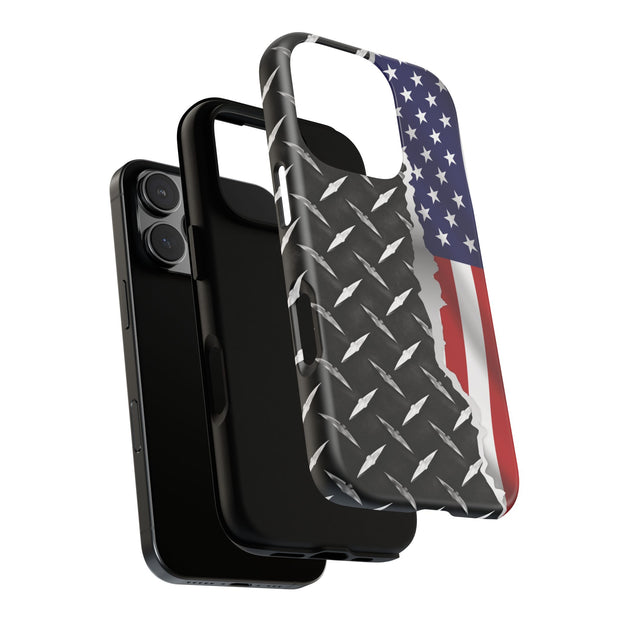 American Flag & Diamond Plate Phone Case - Durable Protection for Patriotic Spirit - Tough Cases
