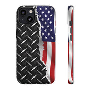 American Flag & Diamond Plate Phone Case - Durable Protection for Patriotic Spirit - Tough Cases