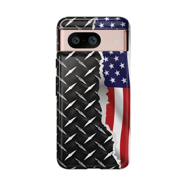American Flag & Diamond Plate Phone Case - Durable Protection for Patriotic Spirit - Tough Cases