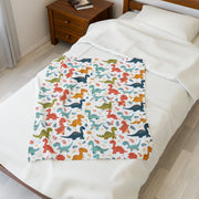 Dinosaur Pattern Velveteen Plush Blanket - Cozy and Fun for Kids