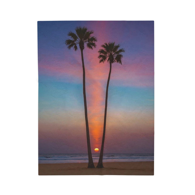 Tropical Sunset Velveteen Plush Blanket - Cozy Beach Vibes for Home Decor