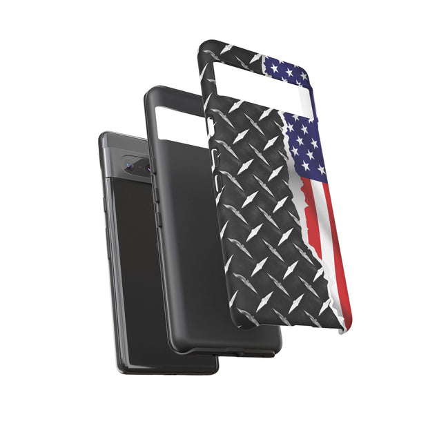 American Flag & Diamond Plate Phone Case - Durable Protection for Patriotic Spirit - Tough Cases