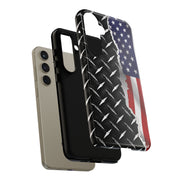 American Flag & Diamond Plate Phone Case - Durable Protection for Patriotic Spirit - Tough Cases