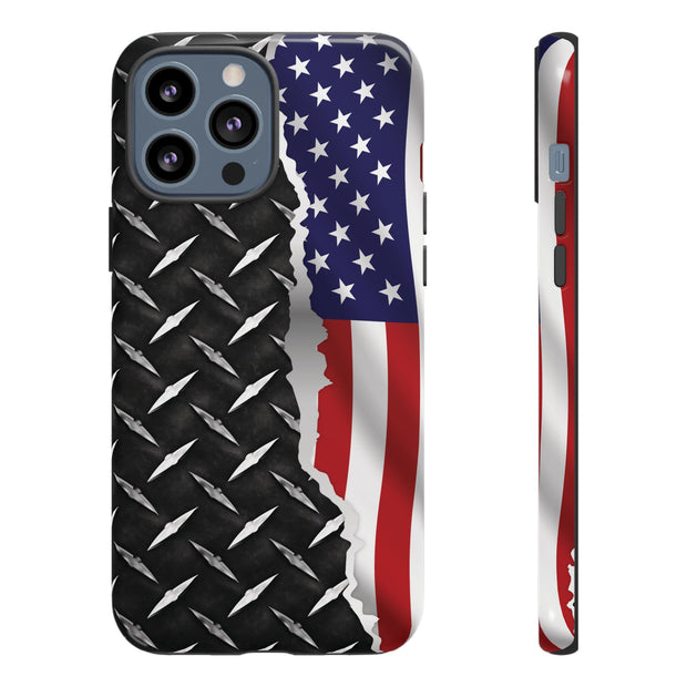 American Flag & Diamond Plate Phone Case - Durable Protection for Patriotic Spirit - Tough Cases
