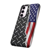 American Flag & Diamond Plate Phone Case - Durable Protection for Patriotic Spirit - Tough Cases