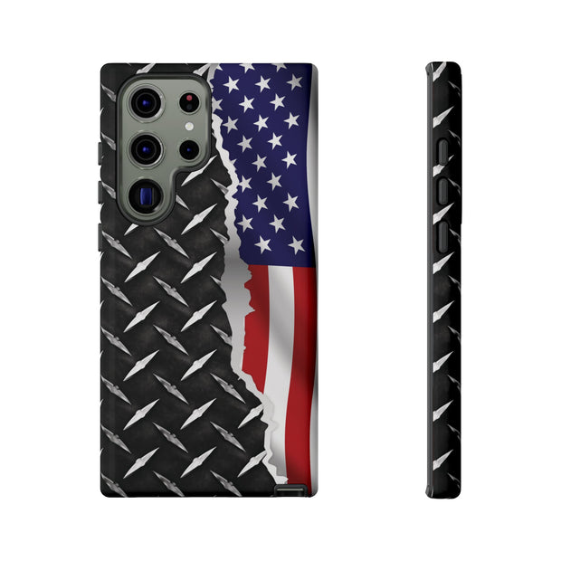 American Flag & Diamond Plate Phone Case - Durable Protection for Patriotic Spirit - Tough Cases