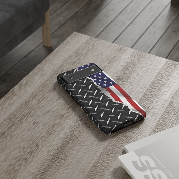 American Flag & Diamond Plate Phone Case - Durable Protection for Patriotic Spirit - Tough Cases
