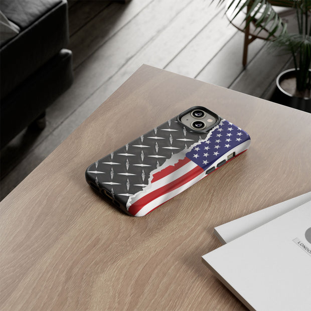 American Flag & Diamond Plate Phone Case - Durable Protection for Patriotic Spirit - Tough Cases