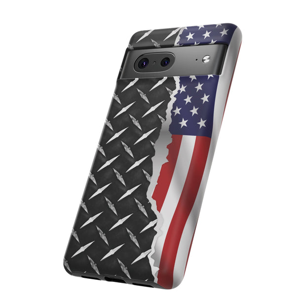 American Flag & Diamond Plate Phone Case - Durable Protection for Patriotic Spirit - Tough Cases