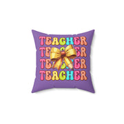 Teacher Pencil Coquette Bow Spun Polyester Square Pillow