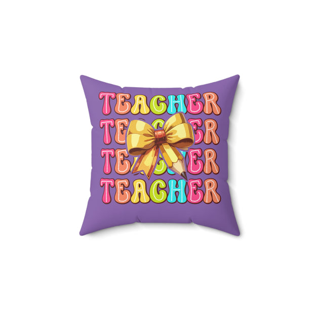 Teacher Pencil Coquette Bow Spun Polyester Square Pillow