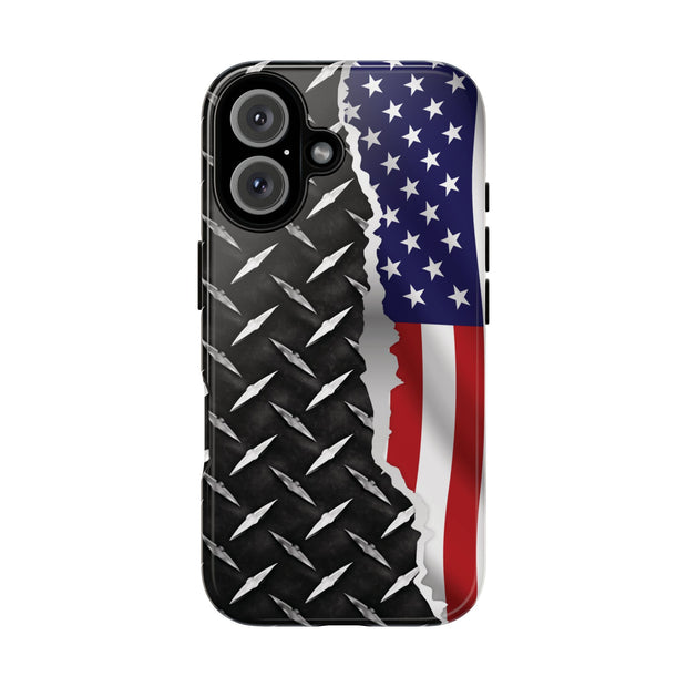 American Flag & Diamond Plate Phone Case - Durable Protection for Patriotic Spirit - Tough Cases