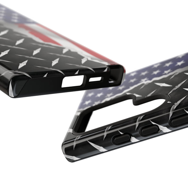 American Flag & Diamond Plate Phone Case - Durable Protection for Patriotic Spirit - Tough Cases