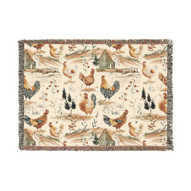 Cozy Farmhouse Woven Blanket - Rustic Chicken Design for Country Living