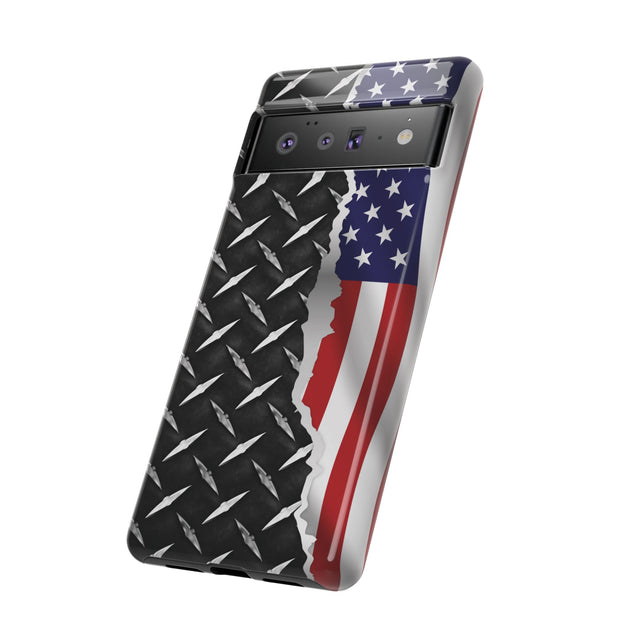 American Flag & Diamond Plate Phone Case - Durable Protection for Patriotic Spirit - Tough Cases