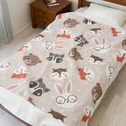 Cozy Velveteen Plush Blanket with Adorable Animal Print
