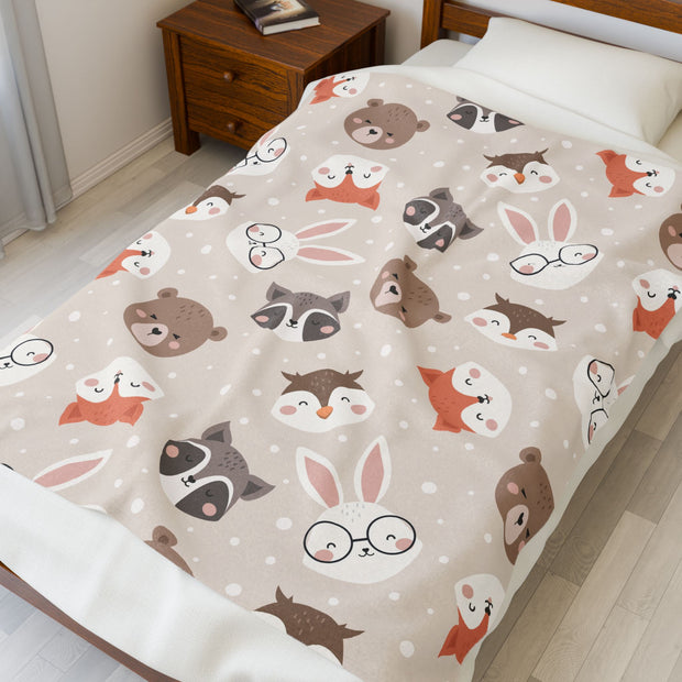 Cozy Velveteen Plush Blanket with Adorable Animal Print