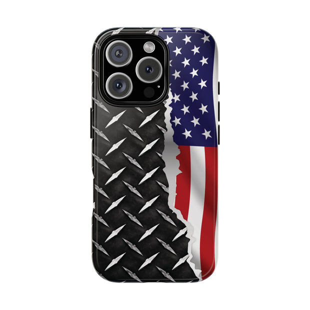 American Flag & Diamond Plate Phone Case - Durable Protection for Patriotic Spirit - Tough Cases