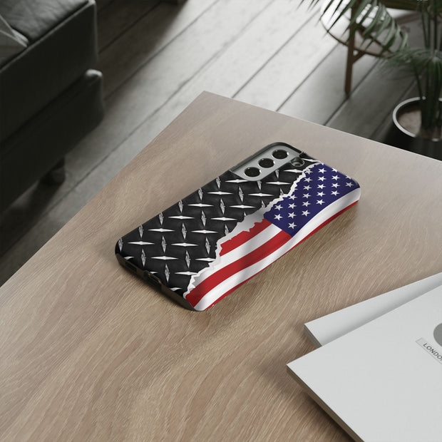 American Flag & Diamond Plate Phone Case - Durable Protection for Patriotic Spirit - Tough Cases