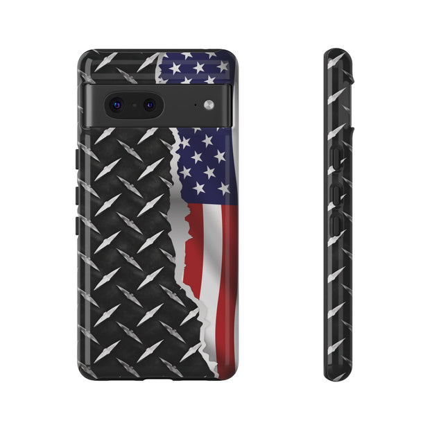 American Flag & Diamond Plate Phone Case - Durable Protection for Patriotic Spirit - Tough Cases