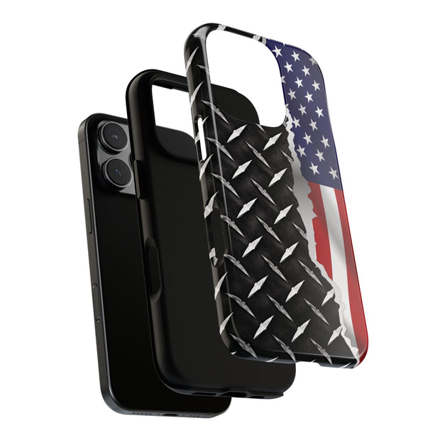American Flag & Diamond Plate Phone Case - Durable Protection for Patriotic Spirit - Tough Cases