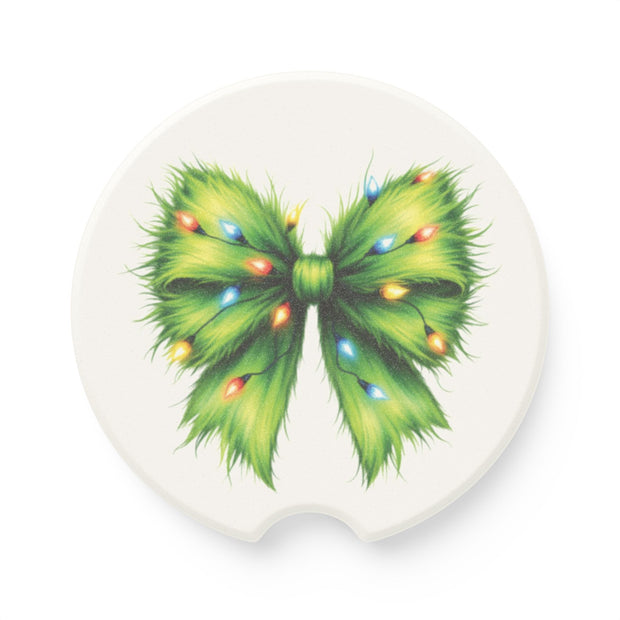 Holiday Grinch Bow Soapstone Car Coaster - Festive Design for Christmas Decor