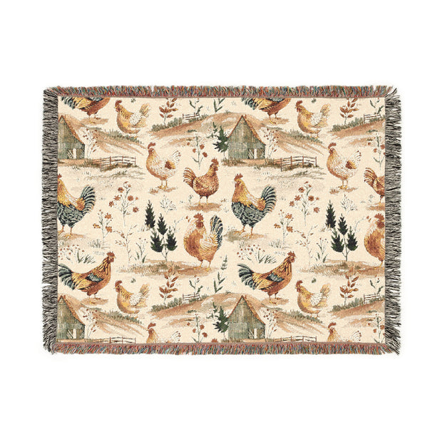 Cozy Farmhouse Woven Blanket - Rustic Chicken Design for Country Living