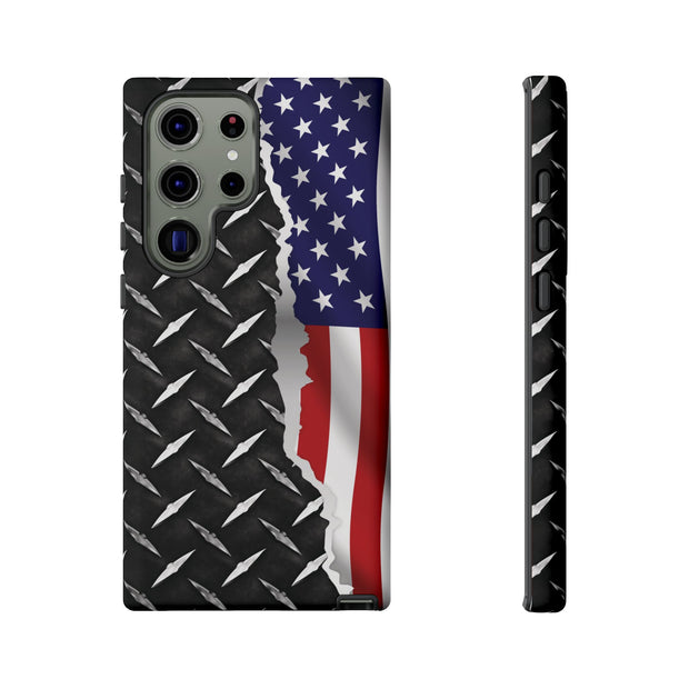American Flag & Diamond Plate Phone Case - Durable Protection for Patriotic Spirit - Tough Cases