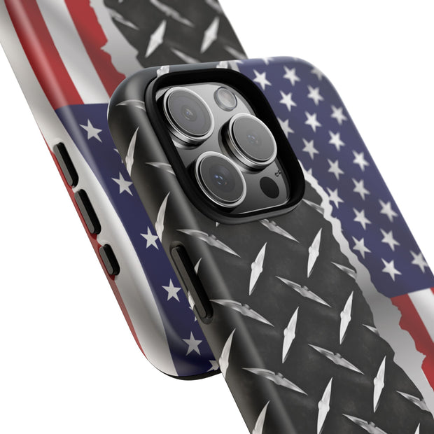 American Flag & Diamond Plate Phone Case - Durable Protection for Patriotic Spirit - Tough Cases