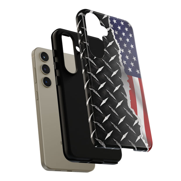 American Flag & Diamond Plate Phone Case - Durable Protection for Patriotic Spirit - Tough Cases