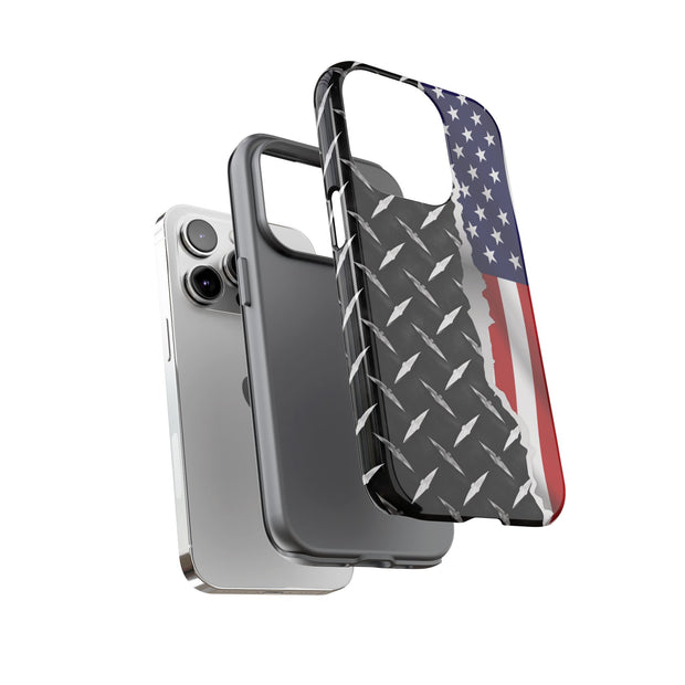 American Flag & Diamond Plate Phone Case - Durable Protection for Patriotic Spirit - Tough Cases