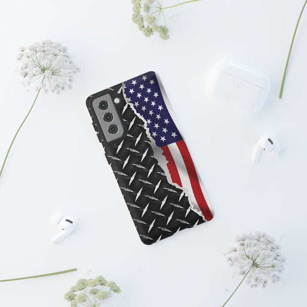 American Flag & Diamond Plate Phone Case - Durable Protection for Patriotic Spirit - Tough Cases