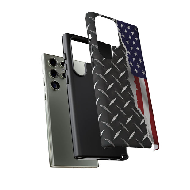 American Flag & Diamond Plate Phone Case - Durable Protection for Patriotic Spirit - Tough Cases
