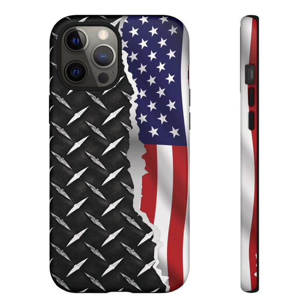 American Flag & Diamond Plate Phone Case - Durable Protection for Patriotic Spirit - Tough Cases